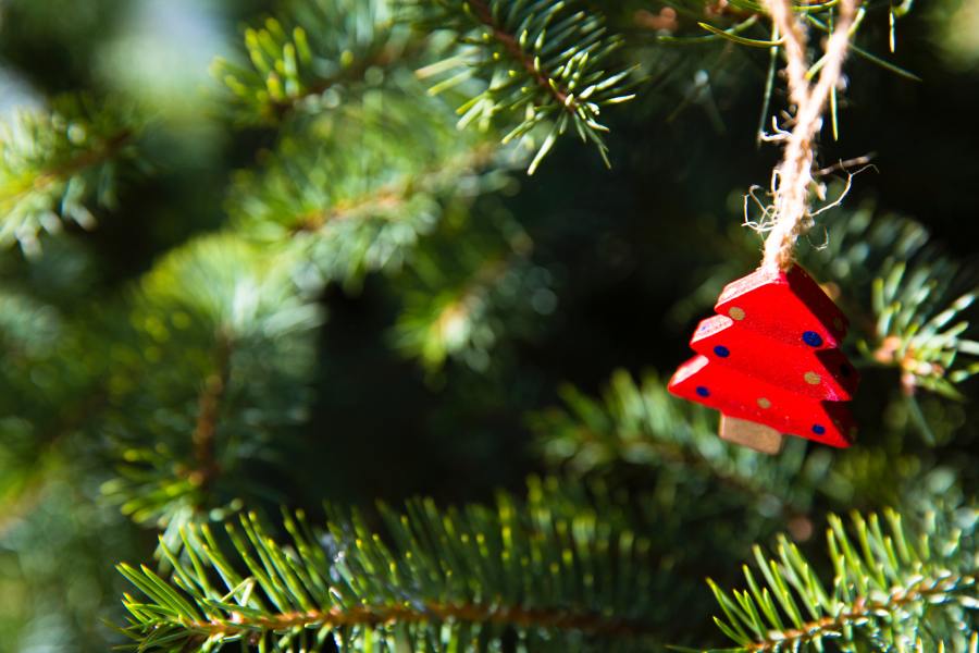 wooden Christmas decoration on tree